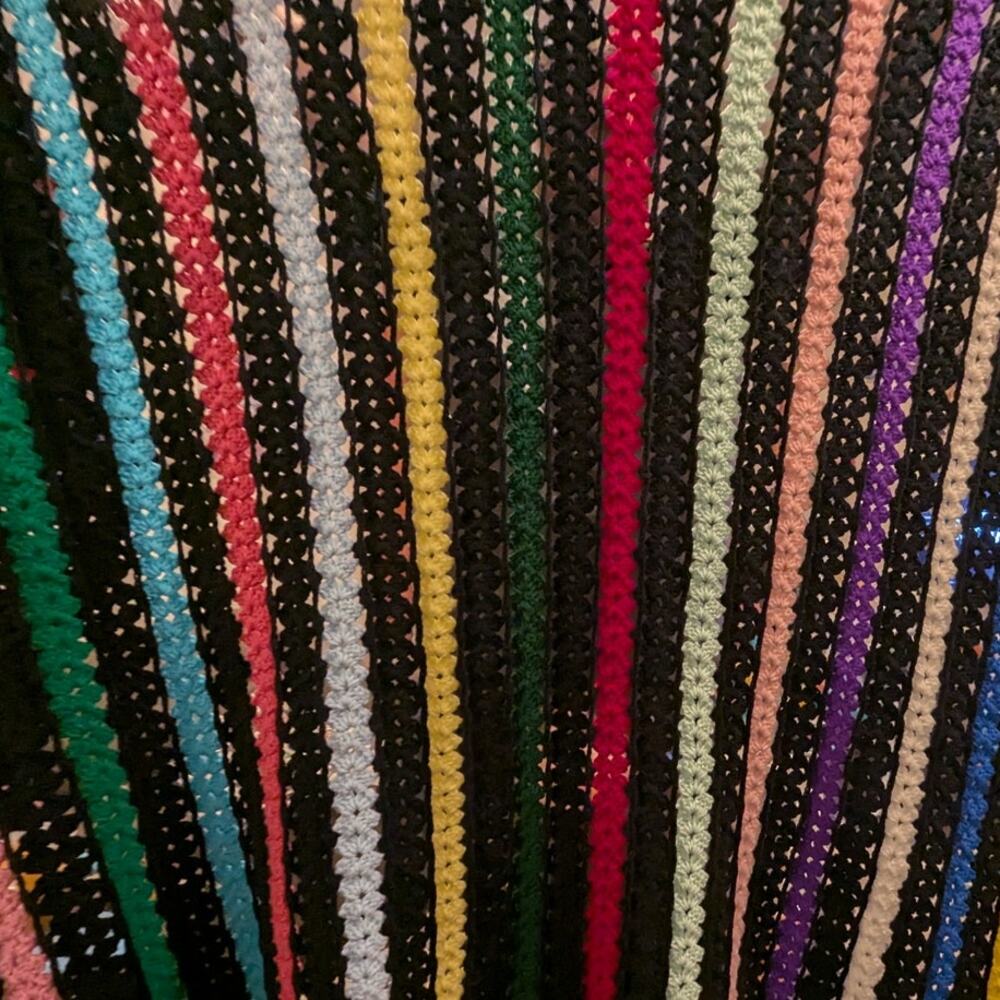 Vtg Homemade Crochet Blanket/Throw Stripes